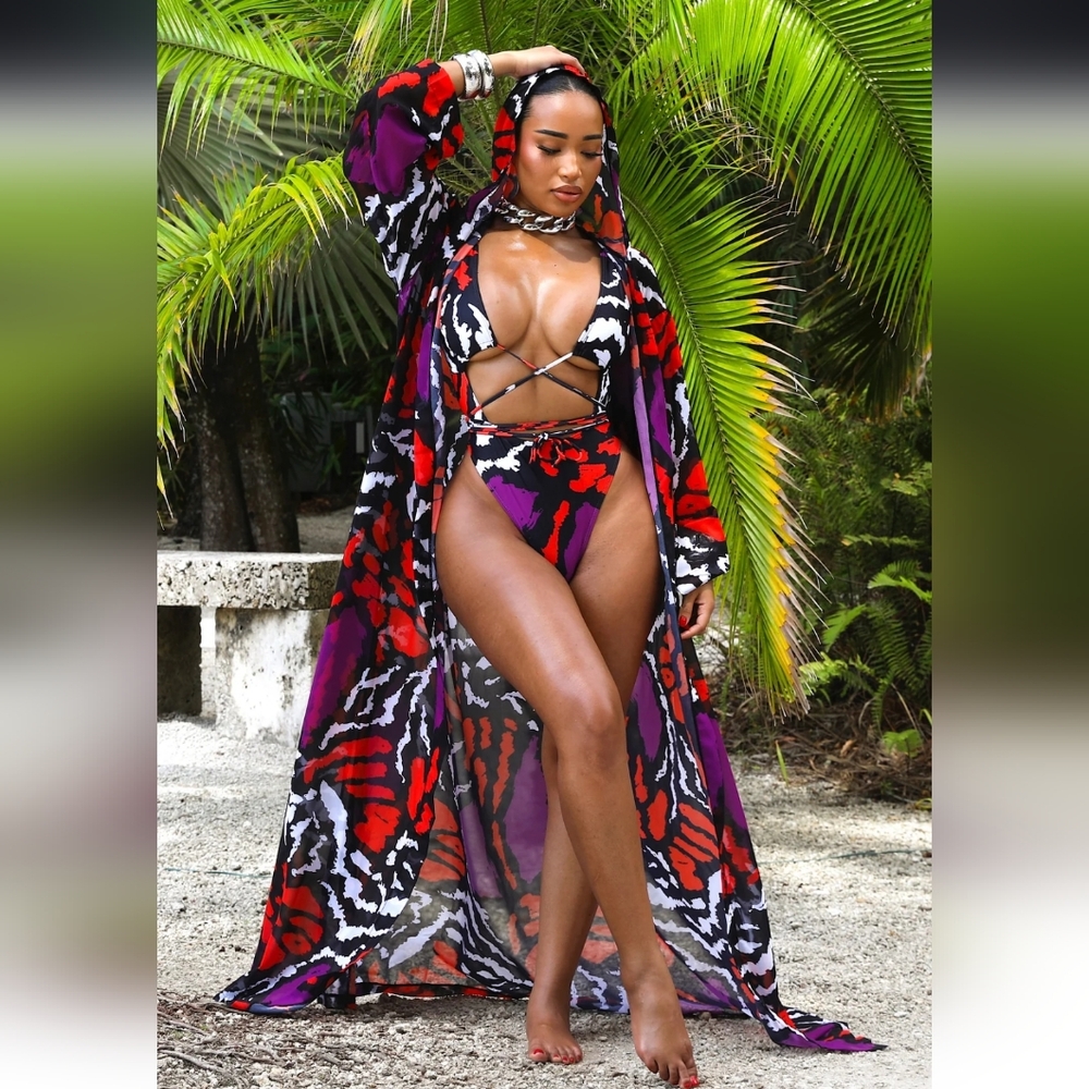 Vibrant Multicolor Hooded Coverup